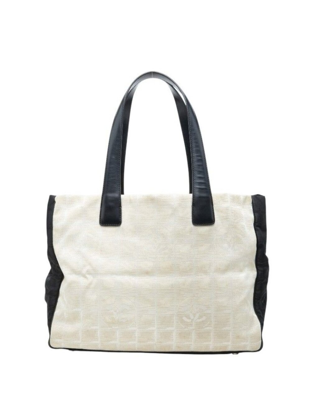 Chanel CC Logo New Travel Line Tote Beige Black Nylon Leather
